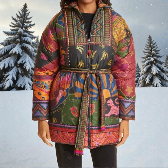 NWT FARM RIO Crazy Mix Reversible Puffer Jacket L